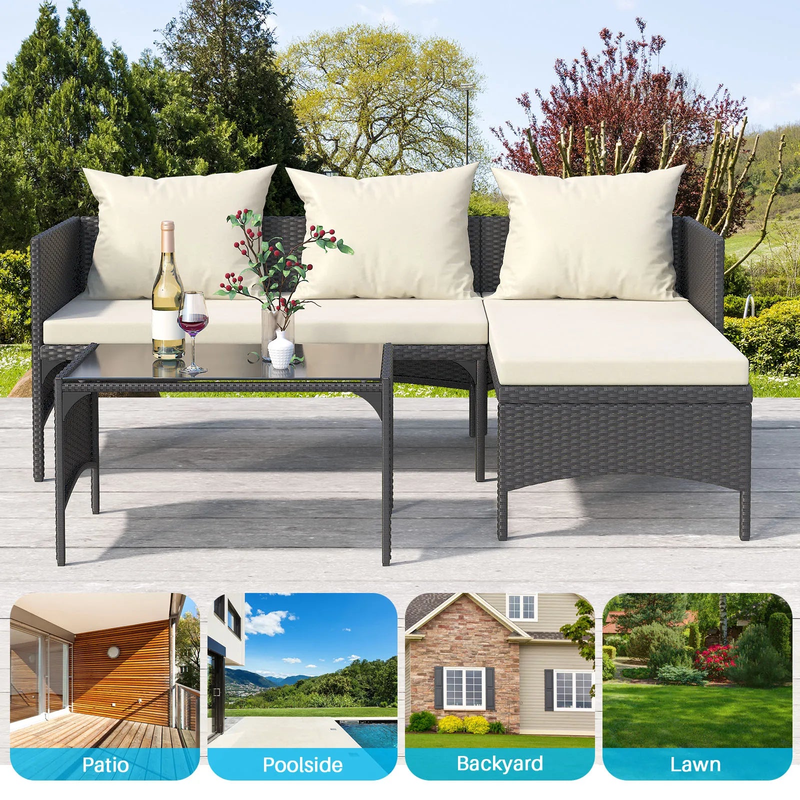 Backyard Relax Corner Rattan Sofa Set